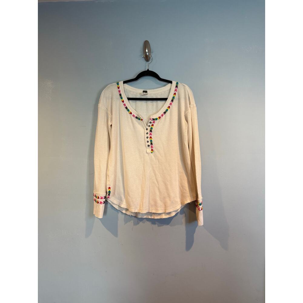 We The Free (Free People) Embroidered Trim Henley Long Sleeve Top – Medium
